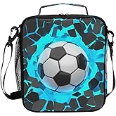 Lunch Bag Insulated Lunch Box Bag 3D Light Wall Football Soccer Pattern Cooler Tote Bag for Girls Boys Students School