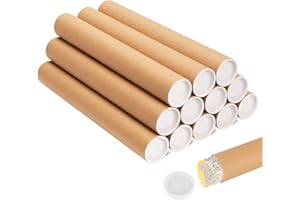 AOBOPLE 12 Pack Mailing Tubes with Caps for Packaging Posters, 2x15 Inch Cardboard Mailers Tube, Poster Tube for Mailing and Storage Artwork, Maps, Blueprint, Posters, DIY Projects, Gifts