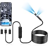 Acoath Endoscope Camera with Light, Dual-Lens 1920P HD Borescope with 8 Adjustable LED Lights, IP67 Waterproof Boroscope Inspection Tools, 16.4ft Semi-Rigid Snake Camera for iOS & Android