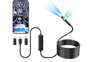 Acoath Endoscope Camera with Light, Dual-Lens 1920P HD Borescope with 8 Adjustable LED Lights, IP67 Waterproof Boroscope Inspection Tools, 16.4ft Semi-Rigid Snake Camera for iOS & Android