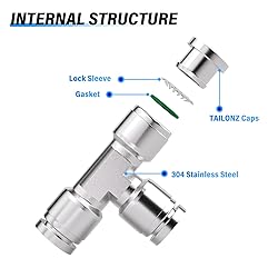 TAILONZ PNEUMATIC 3/8" OD Tee 304 Stainless Steel