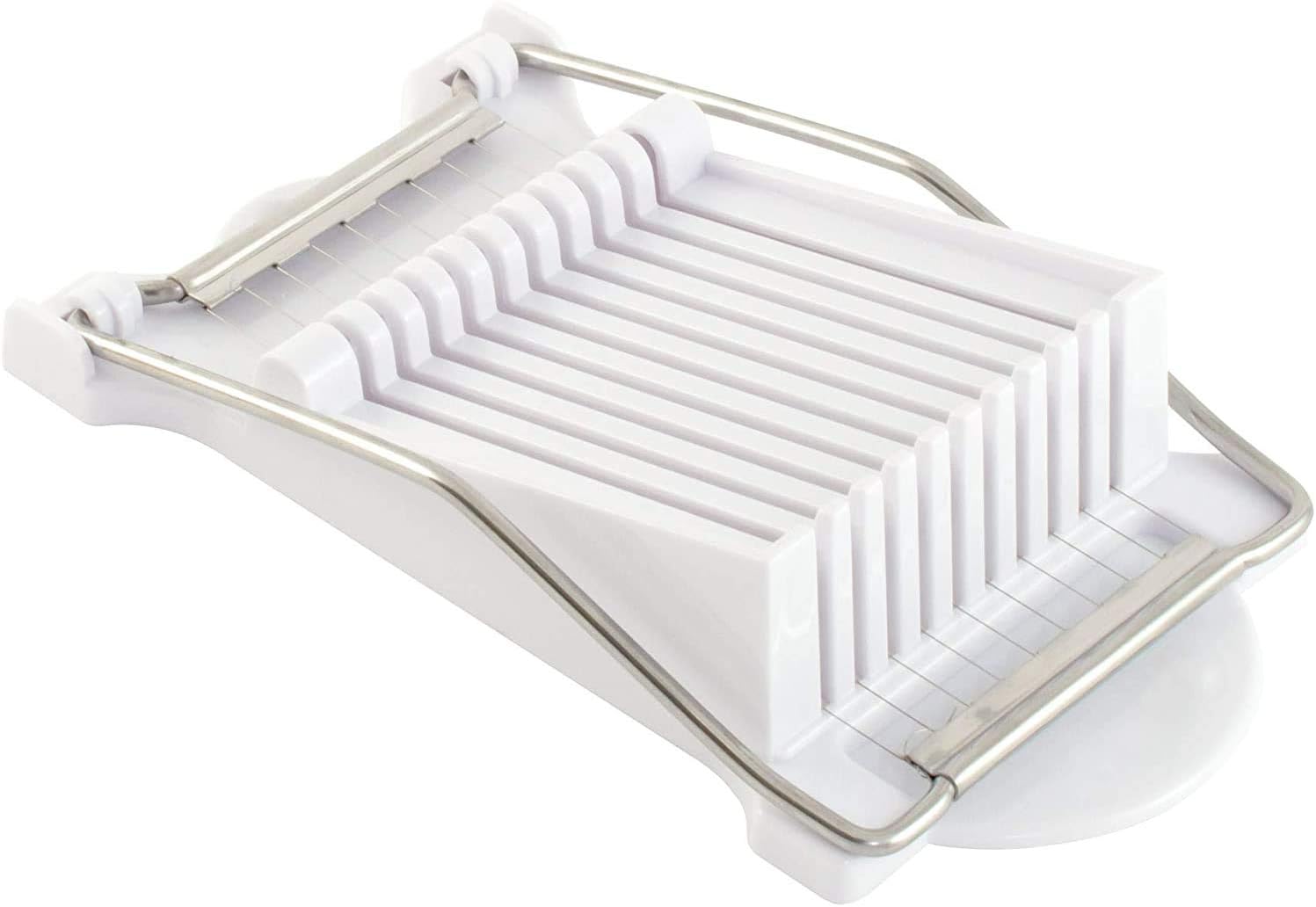 Boiled Egg Slicer Cutter Stainless-Steel - Luncheon Meat Cheese Soft Food Fruit Slicer with10 Cutting Wire (white)