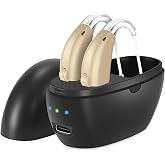 Hearing Aids for Seniors,Rechargeable Hearing Amplifier with Noise Cancelling,Adjustable Volume Control,One Pair Hearing Assist Devices with Charging Box,Black