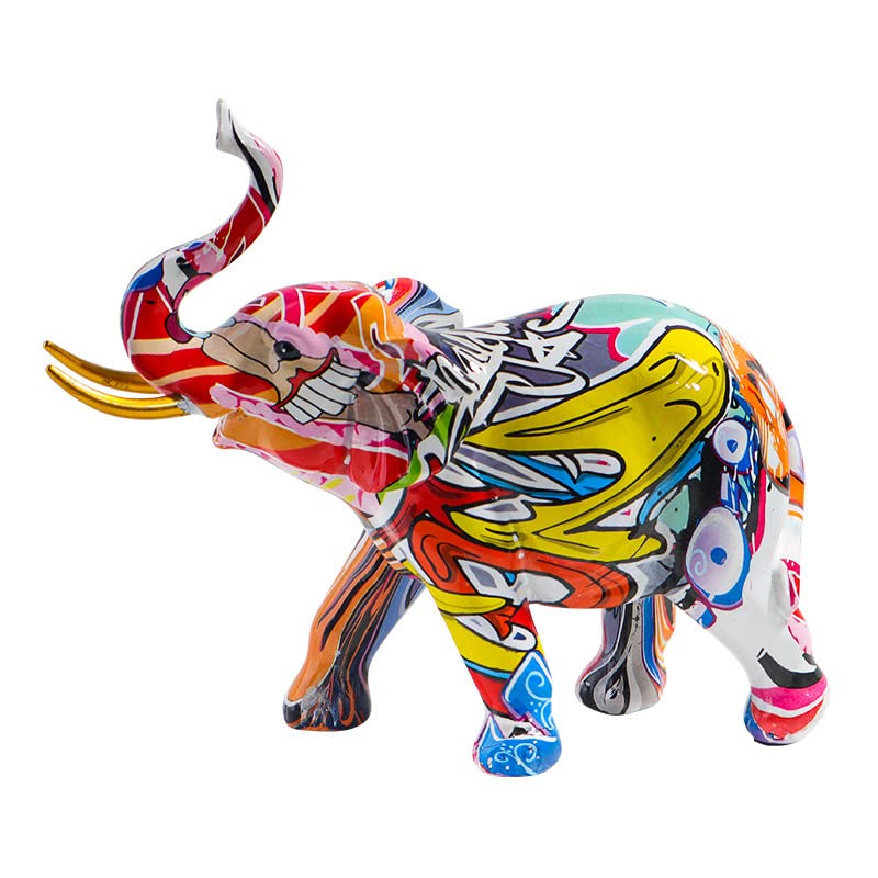 LIKEUDO Vibrant Graffiti Elephant Statue Sculpture