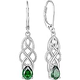Vesitim Celtic Knot Earrings for Women Sterling Silver Dangle Drop Birthstone Jewelry