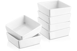 DOWAN Ramekins 6 oz Oven Safe, Square Ramekins for Creme Brulee, Porcelain Souffle Ramekins for Baking, Dessert Bowls Appetizer Bowls Dipping Sauce Dish, Set of 6, White