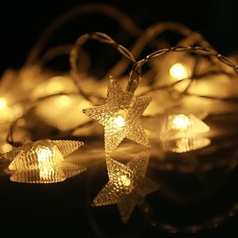 LED-Lichterkette, eSky24 LED-Lichterkette mit Sternen Batteriebetrieb 8 Modi mit Fernbedienung, 40 LEDs 5m Warmweiß, Beleucht