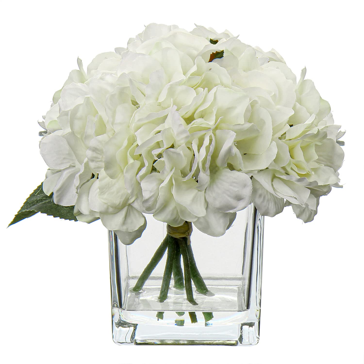 Briful Artificial Roses Artificial Flowers in Vase Silk Roses Hydrangeas in Fake Water for Wedding Decoration Fake Flowers with Glass Vase Arrangement for Home Room Decor Table Centerpieces