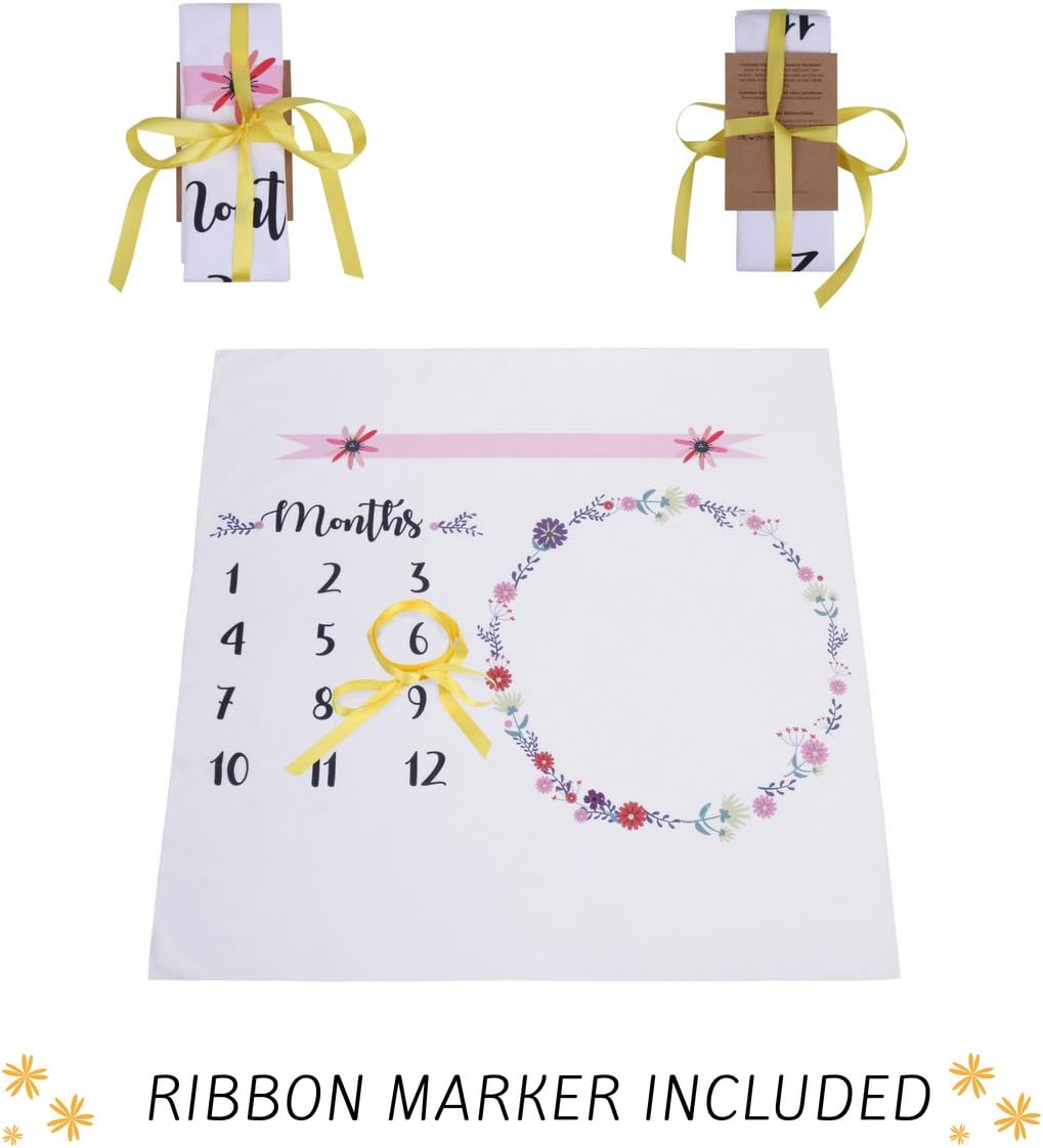 LittleWhimsies- Baby Milestone Blanket for Monthly Photography by Month Photo Prop for Boy and Girls Baby Pictures Newborn Infant Age Growth Backdrop (Pink Flowers 39 by 38 inches)