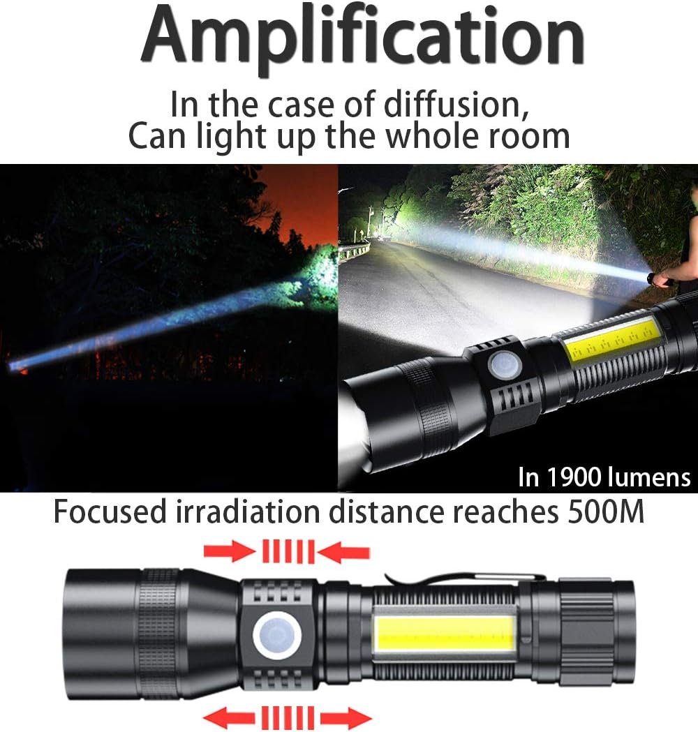 USB Rechargeable UV Flashlight, Zoomable Waterproof Tactical LED Torch, 2 in 1 UV Black Light with 1000 Lumens&7 Modes for Camping Biking Hiking Outdoor Family Emergency - - 