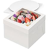 HOLEVINT Cake Boxes with Window, 10x10x8 Inches, 3 Sets, White Bakery Containers with Boards (3, White, 10x10x8 inch)