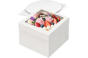 HOLEVINT Cake Boxes with Window, 10x10x8 Inches, 3 Sets, White Bakery Containers with Boards (3, White, 10x10x8 inch)
