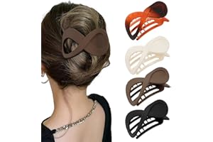 Ahoney 3.3" Flat Hair Clips for Women, 4Pcs Lay Down Claw Clips for Thick/Thin Hair Banana Clip French Hair Pin Hair Barrettes for Styling Hair Accessories for Women (Black/Amber/Brown/White)