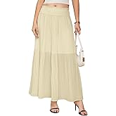Bsubseach High Waisted Pleated Maxi Skirt for Women Swing A line Boho Skirt Beach 2026 Vacation Skirts