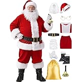 Ruimeier 11pcs Santa Claus Costume for Men Women Adults Deluxe Santa Costumes Suit Outfit Christmas with Bell