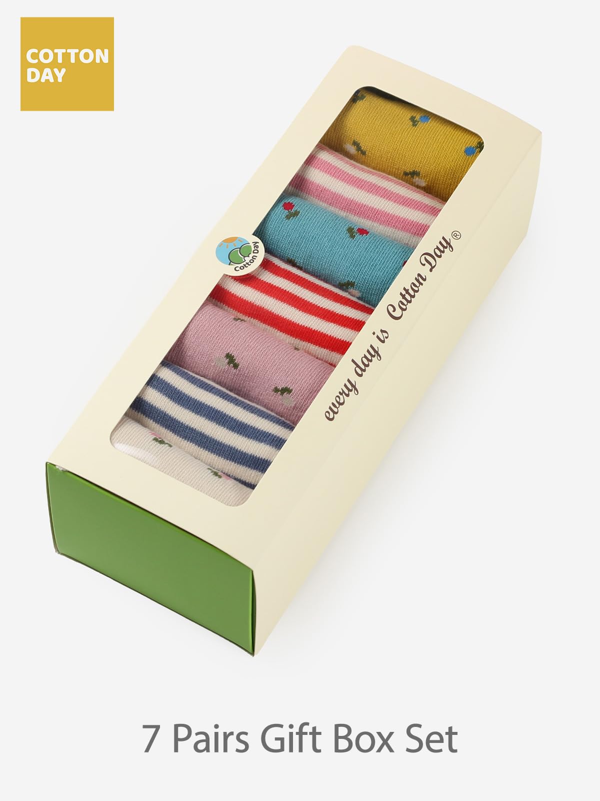 COTTON DAY 7 Days of the Week Gift Box Kids Girls Fashion Short Socks Cute Animal, Floral, Stars, Stripes & Polka Dots Design