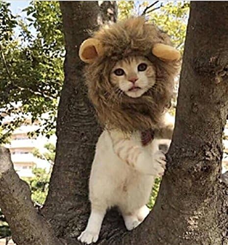Polo honey Costume Lion Mane Wig for Dog or Cat Christmas Xmas Santa Halloween Clothes Festival Fancy Dress up with Ears
