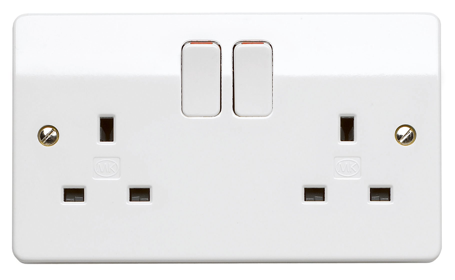 MK Logic Plus Double Socket (K2747 WHI DP) 13A 2 Gang, in white, with inherent antimicrobial properties.