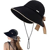 Wide Brim Hats for Woman Foldable Hats Sun Hats for Women uv Protection Bowknot Bucket hat Adjustable hat with Ponytail Hole