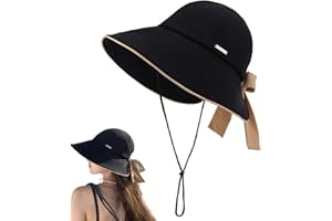 HUABLO Wide Brim Hats for Woman Foldable Hats Sun Hats for Women uv Protection Bowknot Bucket hat Adjustable hat with Ponytail Hole