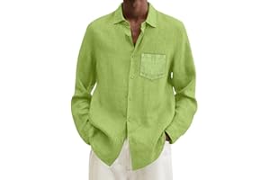 Men's Plus Size Cotton Linen Shirt, Loose Casual Long Sleeve, Turn Down Collar Solid Tops for Summer Comfort