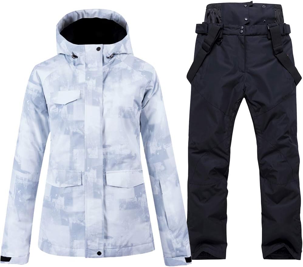 YEEFINE Women's Snowsuit Ski Jacket and Pants Set Waterproof Windproof Snowboard Hooded Rain Jackets