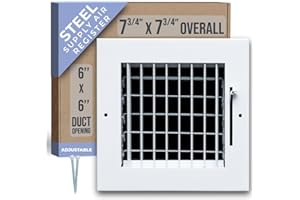 Fits 6x6 Duct Opening Steel Adjustable Air Supply Grille by Handua | Register Vent Cover Grill for Sidewall and Ceiling | White | Outer Dimensions: 7.75" X 7.75"