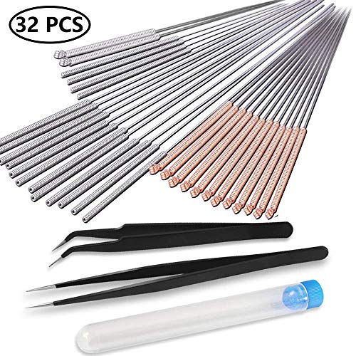 32 Pieces 3D Printer Nozzle Cleaning Kit Including 30 Pieces Nozzle Cleaner 0.15mm, 0.25mm, 0.35mm, 0.4mm, 0.5mm Cleaning Needles for 3D Printer (Bonus: 2 Pcs Tweezers)