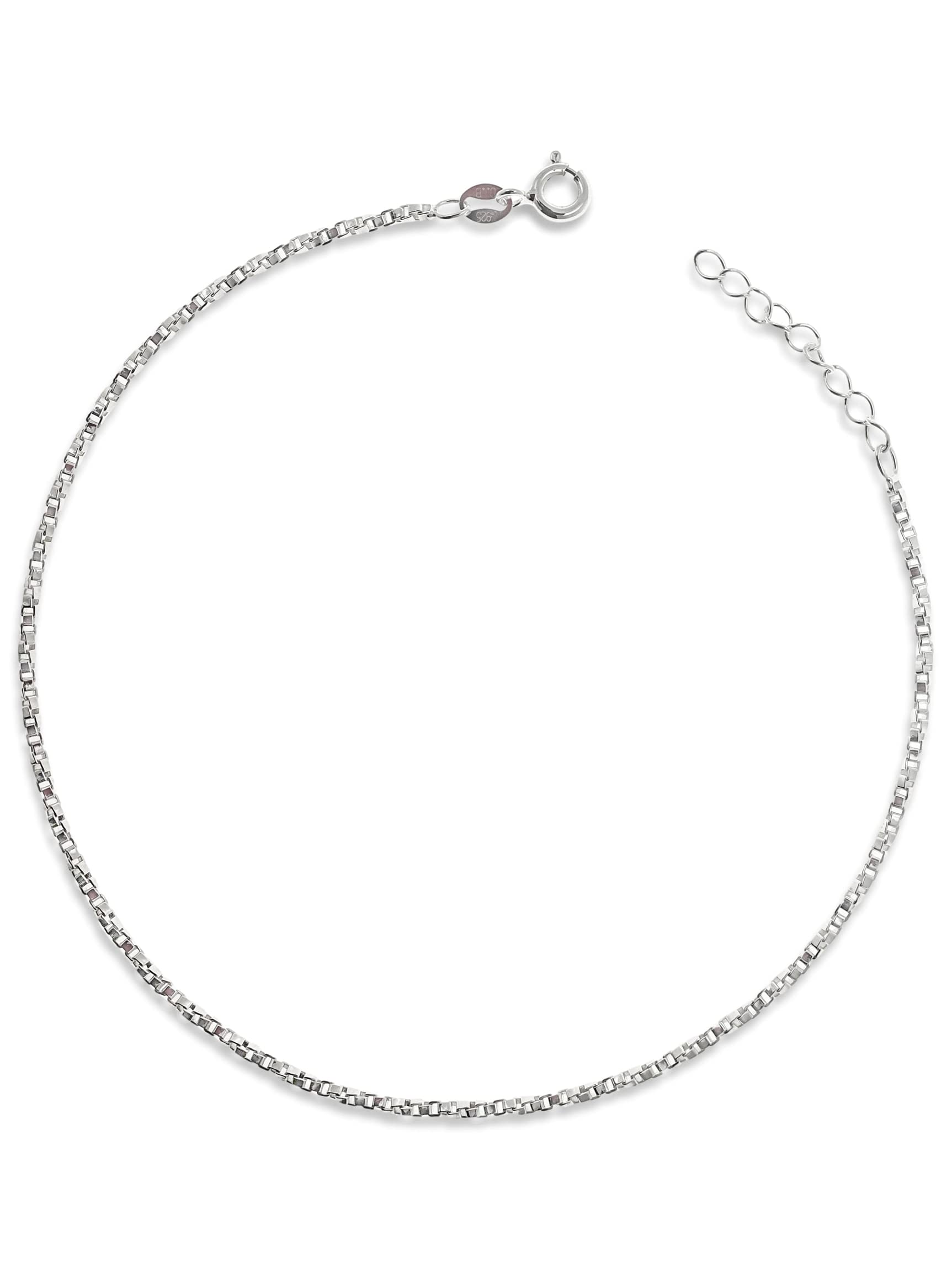 10.5 Inch Large Length Twisted Venetian Box Link Sterling Silver Anklets for Women/Ankle Chain/Ankle Bracelets for Women - Adjustable 9.5" - 10.5" Inch / 24 - 27 cm