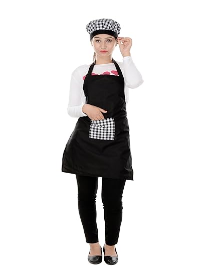 Switchon Waterproof Black Kitchen Apron With Cap