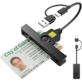 CAC Card Reader 2 in 1 USB/Type C Dual Connector, DOD Military USB Common Access CAC Reader Type C Smart Card Reader Compatible with Windows, Mac OS Mini Fold Plug and Play Black