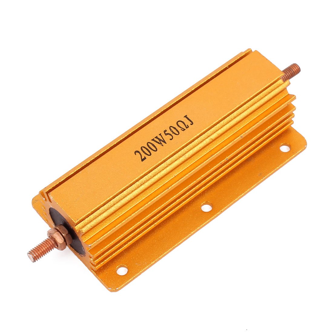 Sourcingmap 5% 200W 50 Ohm Wirewound Aluminum Housed Clad Resistor Gold Tone 12cm Long