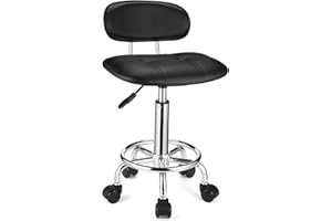 HMTOT Square Rolling Stools with Backrest Height Adjustable Swivel Stool with Wheels Black