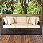 Best ChoiceProducts Outdoor Wicker Patio Furniture Sofa 3 Seater Luxury Comfort Brown Wicker Couch