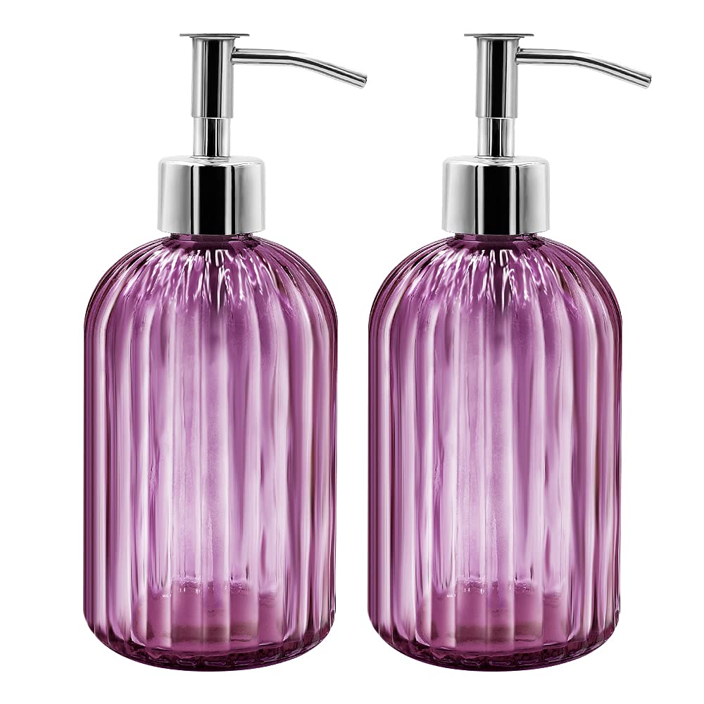 Photo 1 of 2 Pack Glass Soap Dispenser with Pump, 400ml Liquid Soap Dispenser for Soap, Shampoo and Lotion Refill for Kitchen, Bathroom, Laundry (Purple)