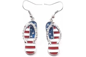 coadipress American USA Flag Earrings for Women Patriotic Red White Blue Flip Flop Sandal Cubic Zircon Dangle Drop Earrings, 4th of July Independence Day Gift