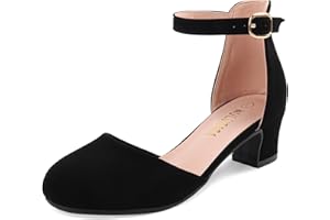 Wulubaba Girls Dress Shoes Closed Toe, High Chunky Kids Heels for Girls, Ankle Strap Wedding Party Pump Flower Girl Shoes