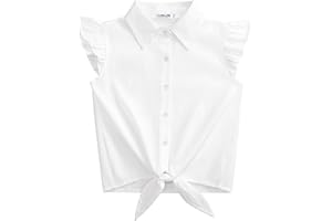 LIONJIE Girls Sleeveless Plaid Button Down Shirt Summer Crop Tops Tie Knot Ruffle Sleeve Shirt Blouse 3-12Y