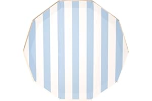 Bonjour Fete Light Blue Cabana Stripe Paper Party Plates | Disposable Plates | Sturdy Large Paper Plates, Dinner Plates | Premium Party Supplies | Happy Birthday Decorations | Pack of 8, 10.5" D