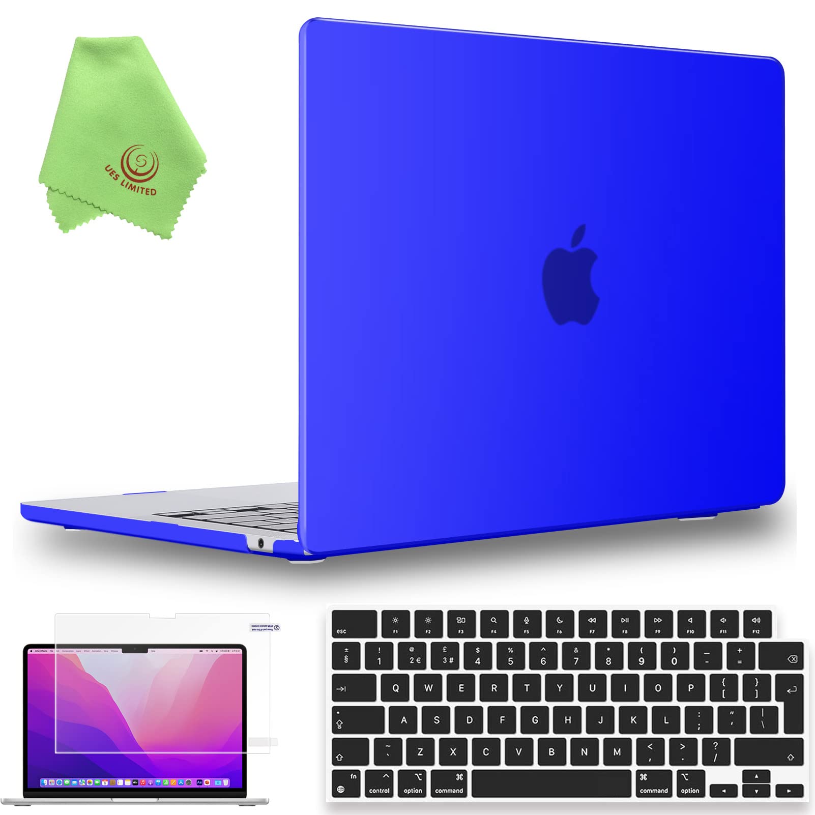 UESWILL Compatible with MacBook Air 13 inch M5 M4 M3 M2 Case 2022-2026 Model A3449 A3240 A3113 A2681 Mac Air 13.6, Matte Hard Shell Case + Keyboard Cover + Screen Protector, Royal Blue