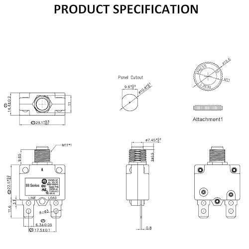 25A Push-Button Reset Circuit Breaker – Thermal Overload Switch With Waterproof Cap, 32VDC / 125-250VAC