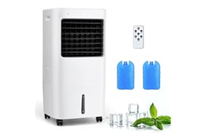 GOFLAME Evaporative Air Cooler, 3-in-1 Portable Air Cooling Fan with Remote Control, 5.3 Gal Water Tank, 2 Ice Packs, 7.5H Timer, Air Humidifier with 4 Speeds & 3 Wind Modes for Home, Office