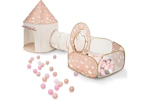 3 in 1 Kids Play Tent with Tunnel, Pop Up Play Tent with Ball Pits for Toddlers and Playhouse Kids Indoor & Outdoor, Perfect 