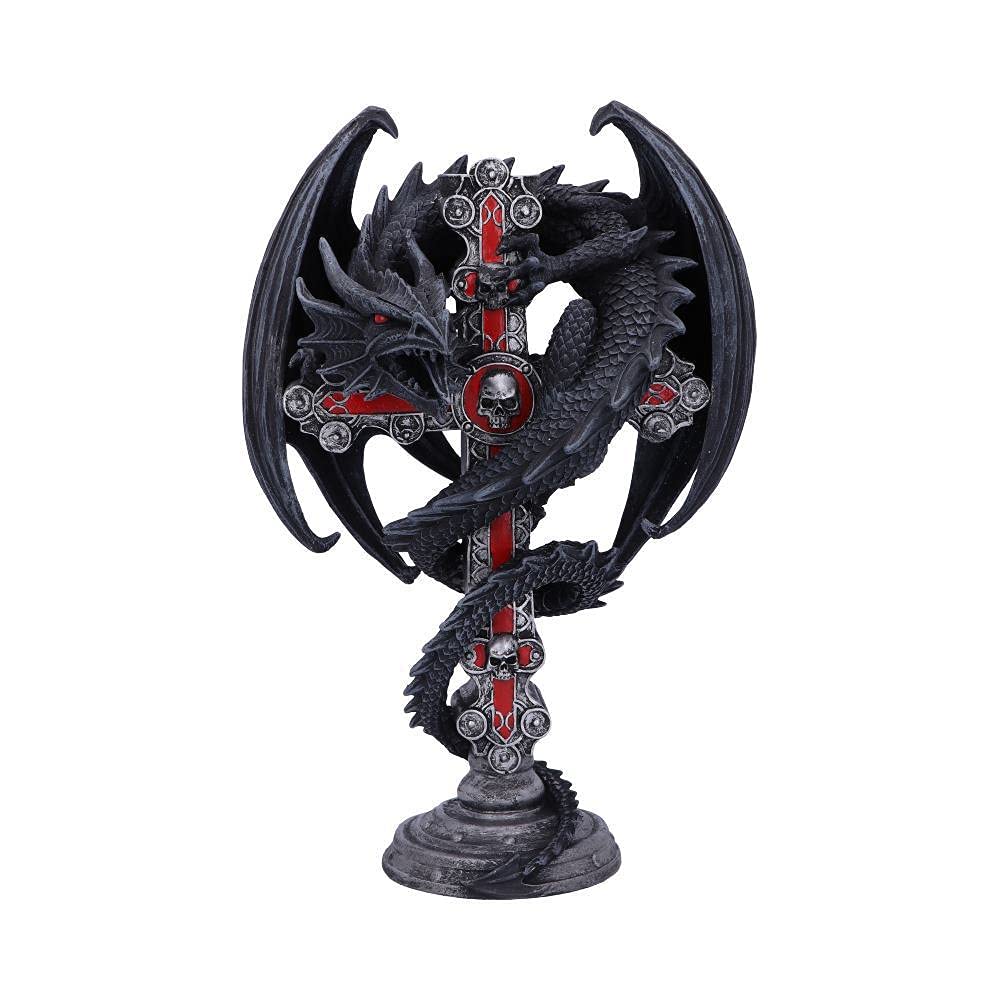 Nemesis Now Anne Stokes Gothic Guardian Dragon Cross Candle Holder 26.5cm, Black