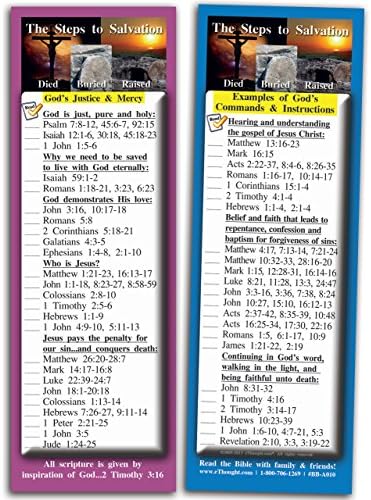 Bible Verse Cards, by eThought - The Steps to Salvation - Pack of 25 Bookmark Size Cards - Jesus' Death, Burial &amp; Resurrection and the Instructions in Scriptures for Mankind to be Saved