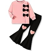 Vitalique 3-9 Years Kids Toddler Girl Clothes bow tie Sweatshirt Flared Pants 2Pcs Fall Winter Outfits Set