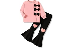 Vitalique 3-9 Years Kids Toddler Girl Clothes bow tie Sweatshirt Flared Pants 2Pcs Fall Winter Outfits Set