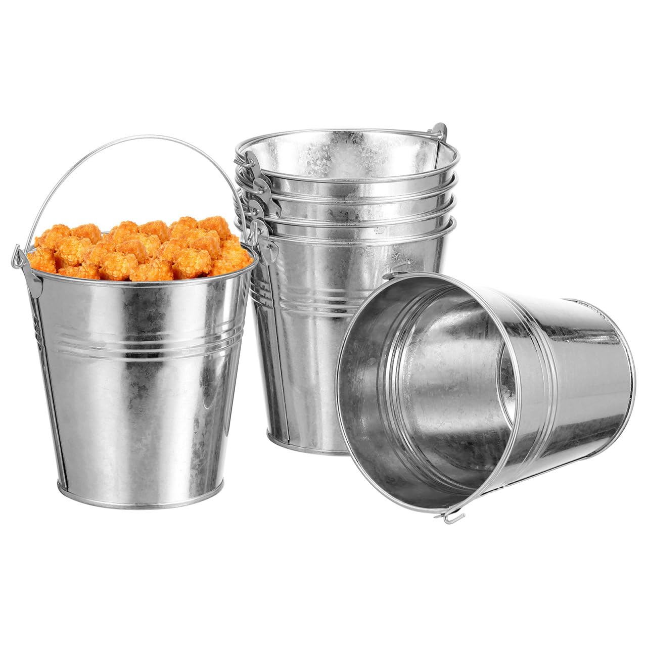 OUNONA Mini Metal Tin Bucket 4.1 Inch Small Galvanised Serving Chips for Serving French Fries and Flowers Small Ice Bucket for Party Table Decoration and Multi-Use