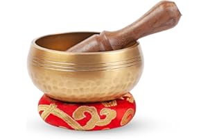 SANSKAR NEPAL Tibetan Hand Hammered Singing Bowl - 3 Inch - For Meditation, Yoga, Sound Therapy, Spiritual Healing, Prayer, Mind and Body Relaxation (3") (Red)