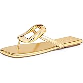 Coutgo Womens Flat Sandals Flip Flops Comfortable Slide Sandals Summer Beach Shoes with Metal Decoration